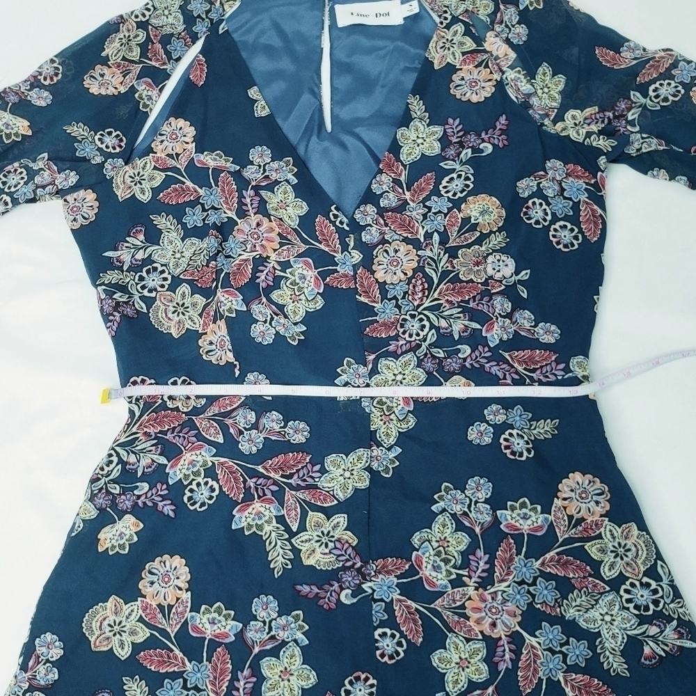 Line + Dot Floral Romper w/Sheer Long Sleeves Blue Multi - Picture 8 of 12